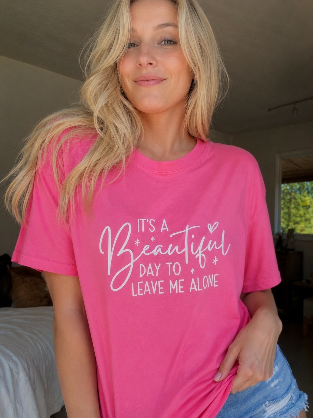 TC Hot Pink Short Sleeve Tee with White Script Slogan